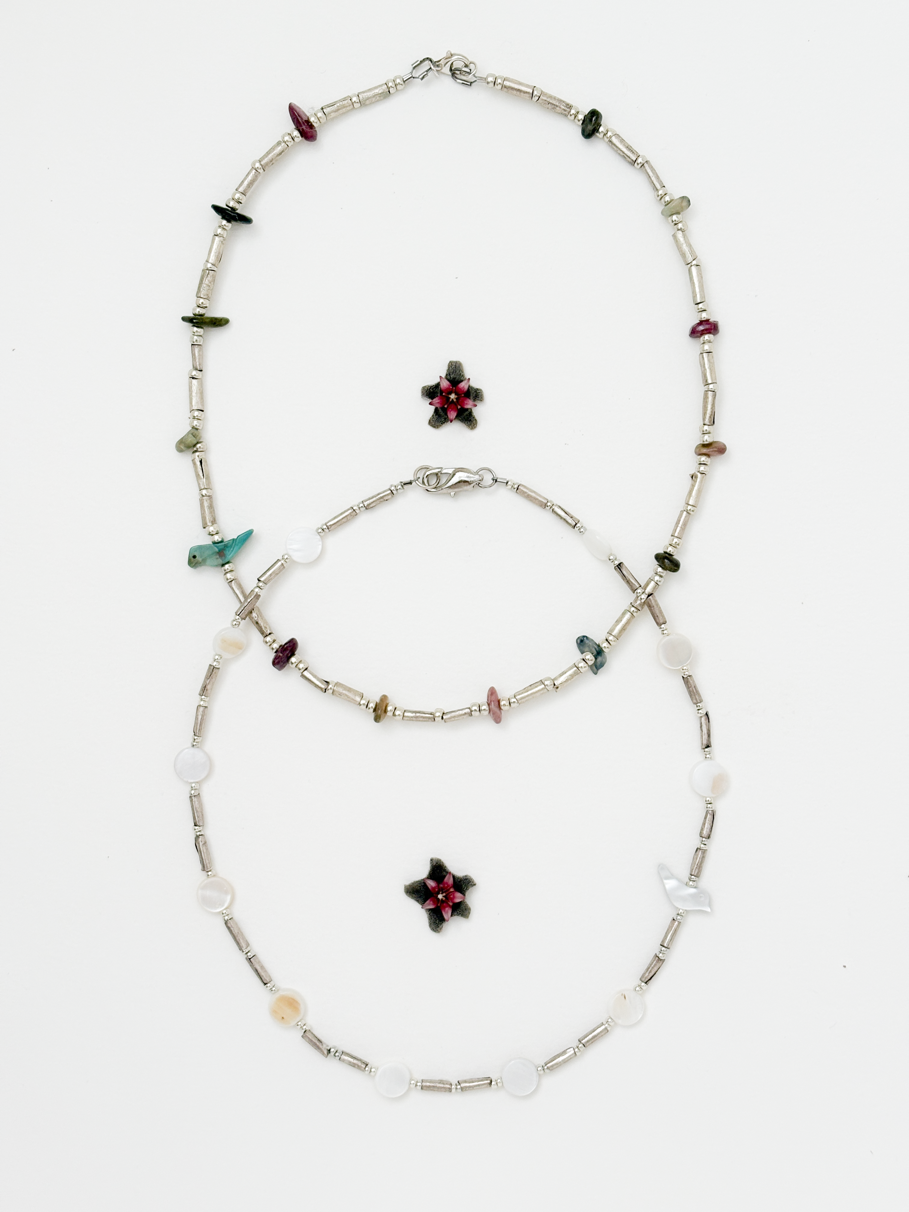 Tourmaline and turquoise bird necklace