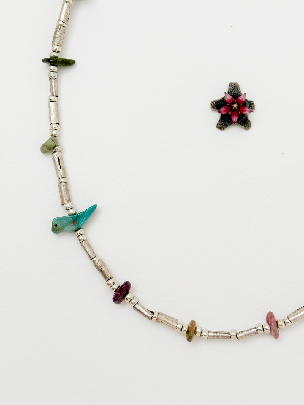 Tourmaline and turquoise bird necklace