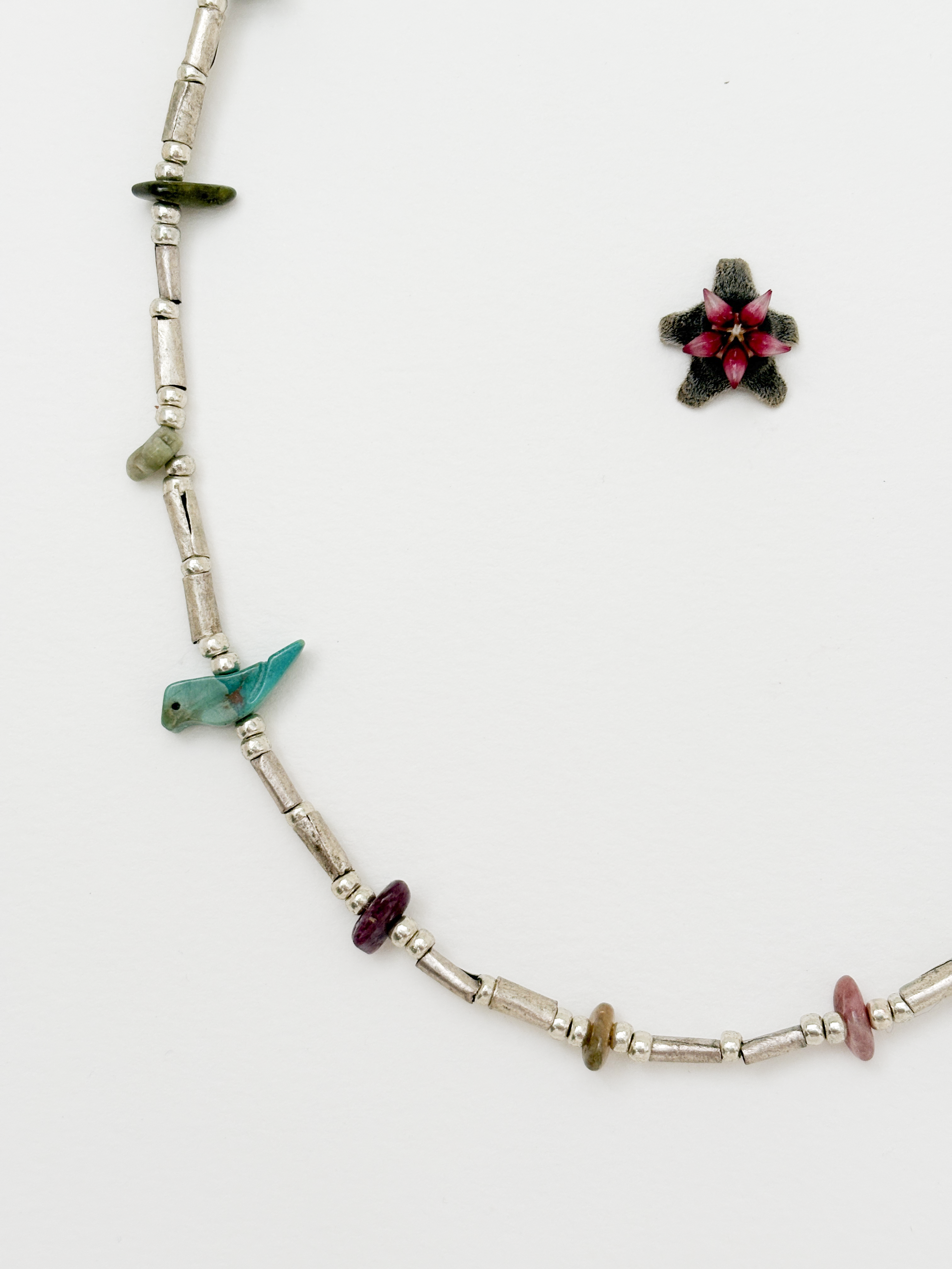 Tourmaline and turquoise bird necklace