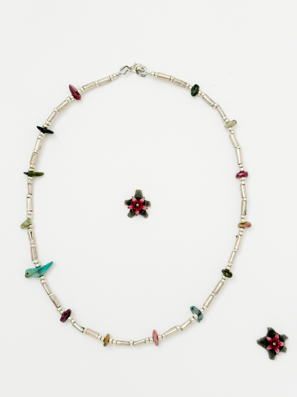 Tourmaline and turquoise bird necklace