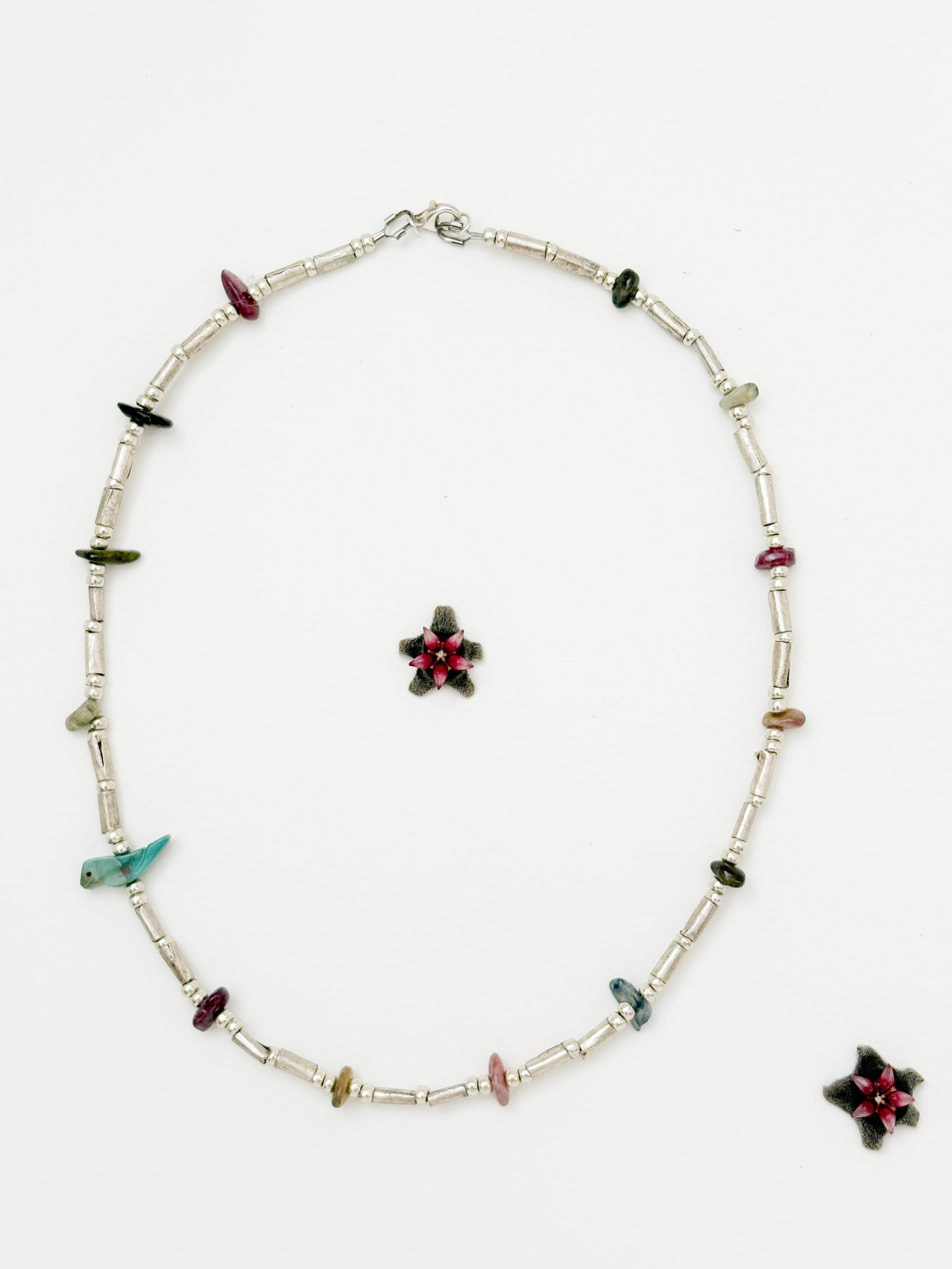 Tourmaline and turquoise bird necklace